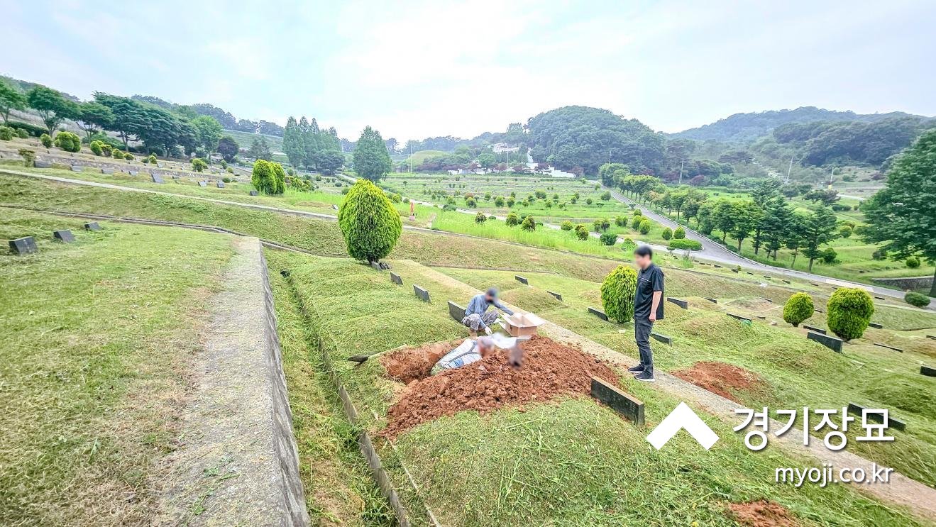 용미리제1묘지 300구역 조성묘 광중 내부 개장 작업 현장