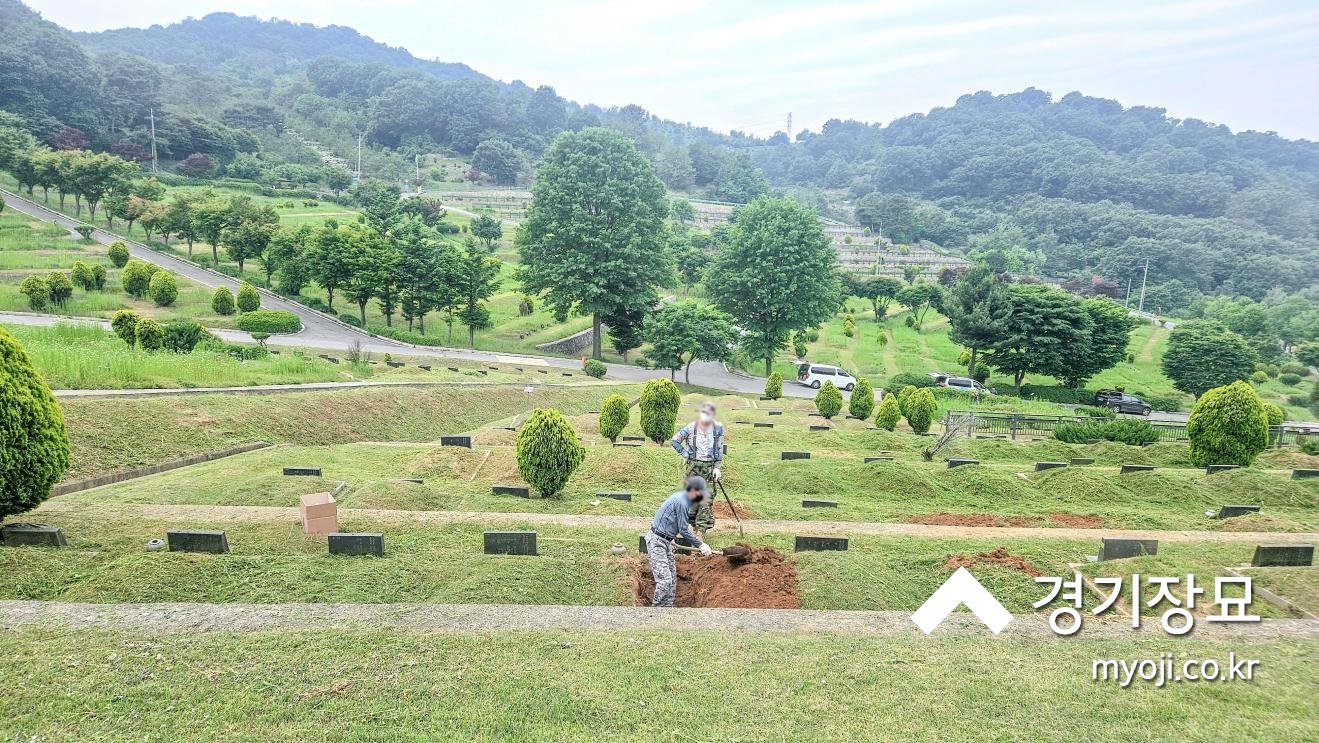 용미리제1묘지 조성묘 개장 중 붉은 토양과 광중 굴착 작업