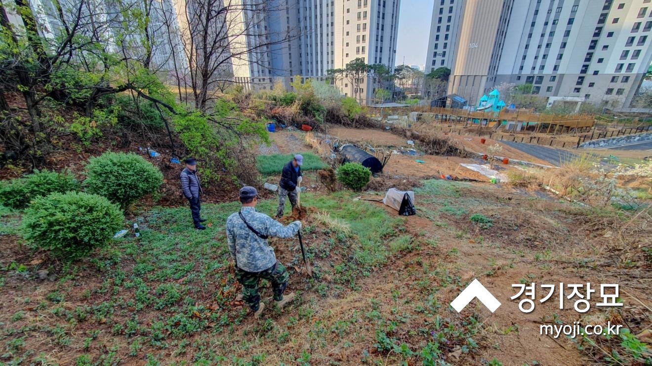 주변 아파트 아래 야산에서 시작한 덕은동 분묘개장
